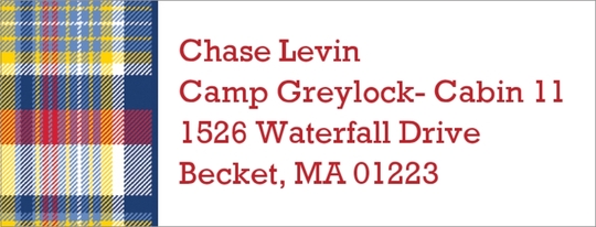 Navy and Red Madras Plaid Return Address Labels